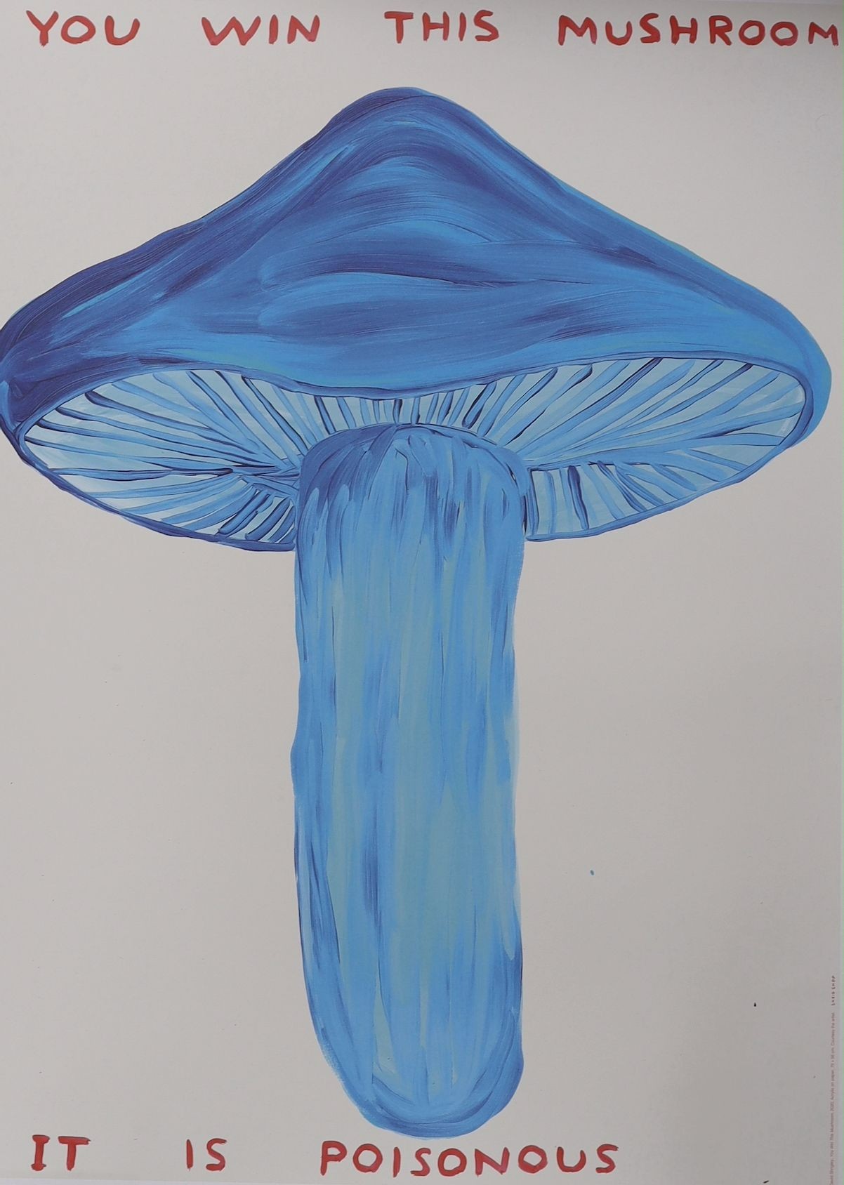 David Shrigley (1968-), two colour prints, 'Untitled (I Will Not Fight)' and 'You Win This Mushroom', 81 x 60cm, unframed